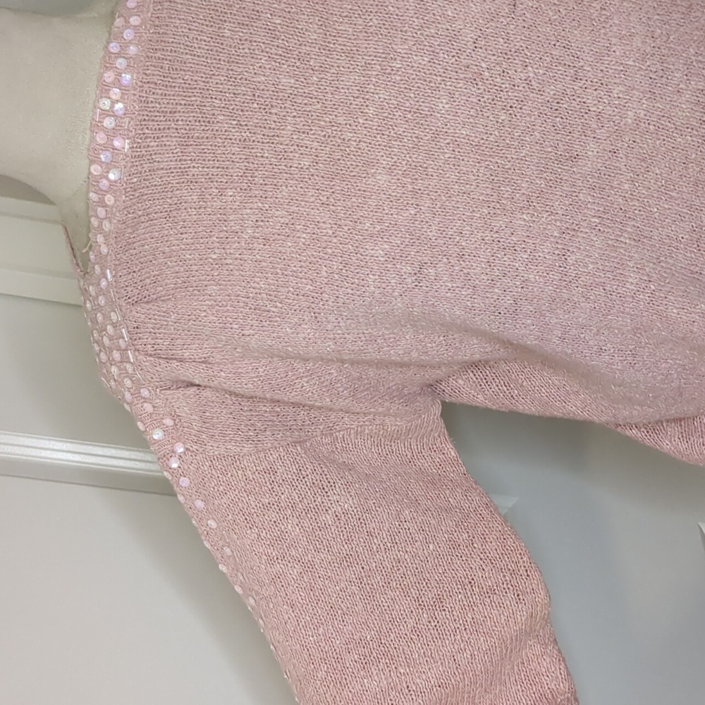 Vintage 80s Relin of San Francisco Pink Silk Sweater Sequin Boat Neck SZ M - Picture 9 of 12